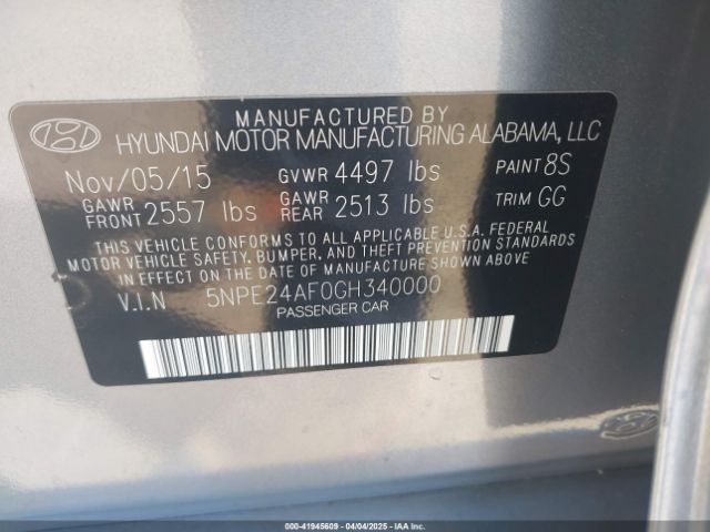 5NPE24AF0GH340000 Hyundai SONATA SE
