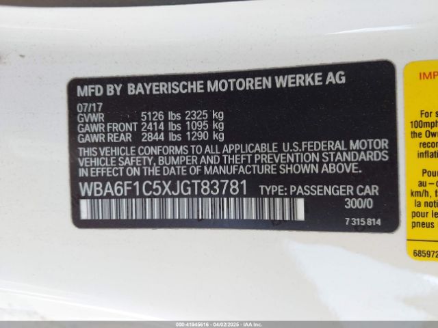 WBA6F1C5XJGT83781 BMW 640i