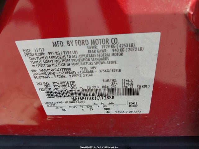 MAJ6P1UL0JC172888 Ford Ecosport