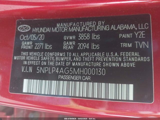 5NPLP4AG5MH000130 Hyundai Elantra Limited