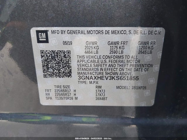3GNAXHEV3KS651855 Chevrolet EQUINOX LS