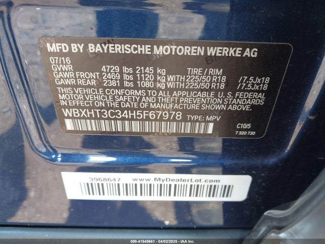 WBXHT3C34H5F67978 BMW 2017