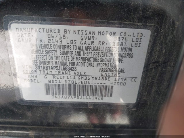 3N1AB7AP5JL663428 Nissan SENTRA SV