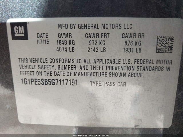 1G1PE5SB5G7117191 Chevrolet Cruze Limited 1lt Auto