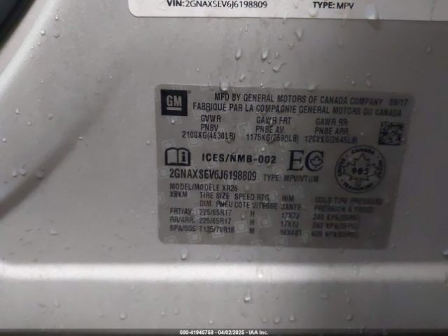 2GNAXSEV6J6198809 Chevrolet EQUINOX LT