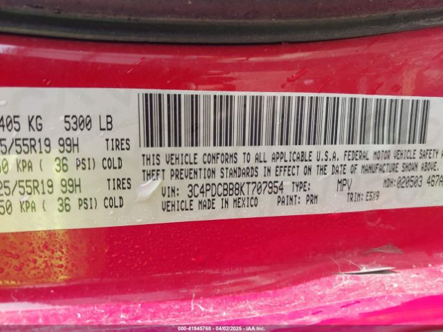 3C4PDCBB8KT707954 Dodge JOURNEY SE