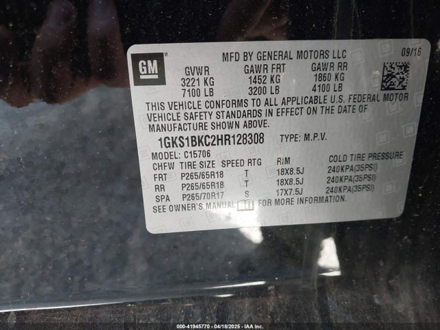 1GKS1BKC2HR128308 GMC YUKON SLT