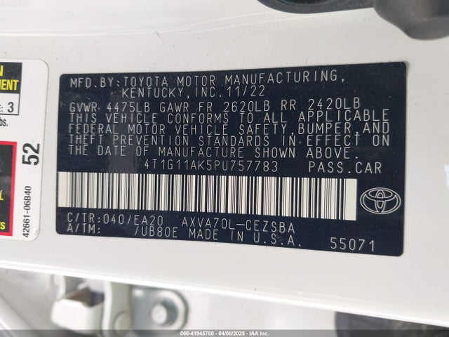 4T1G11AK5PU757783 Toyota CAMRY SE