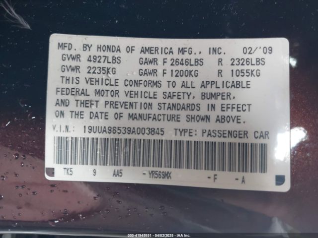 2009 ACURA TL 19UUA96539A003845 Photo 8