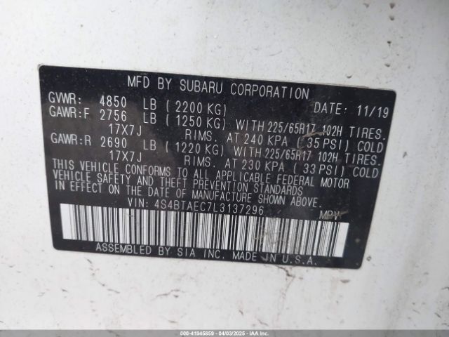 4S4BTAEC7L3137296 Subaru Outback Premium