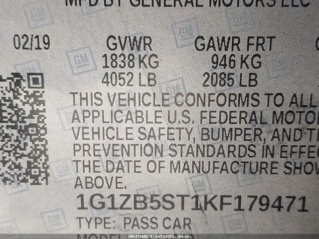 1G1ZB5ST1KF179471 Chevrolet Malibu 1ls