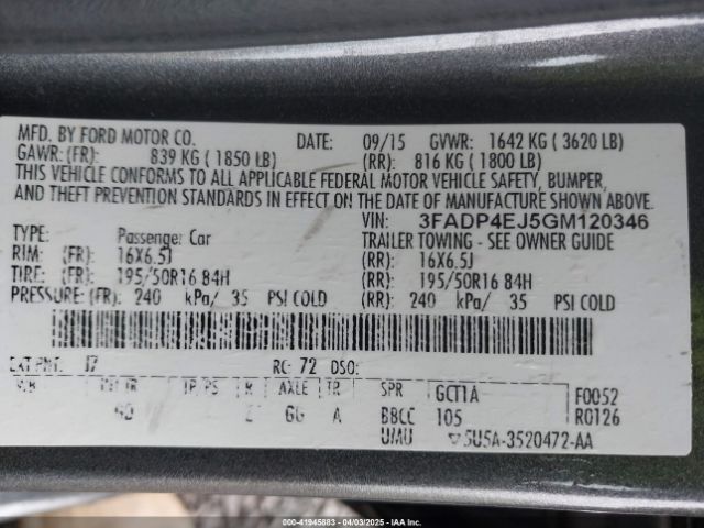 3FADP4EJ5GM120346 Ford FIESTA SE