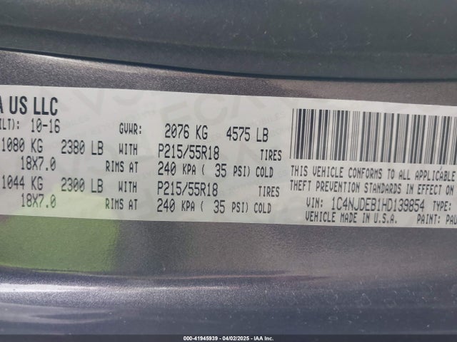 1C4NJDEB1HD139854 Jeep Compass High Altitude 4x4