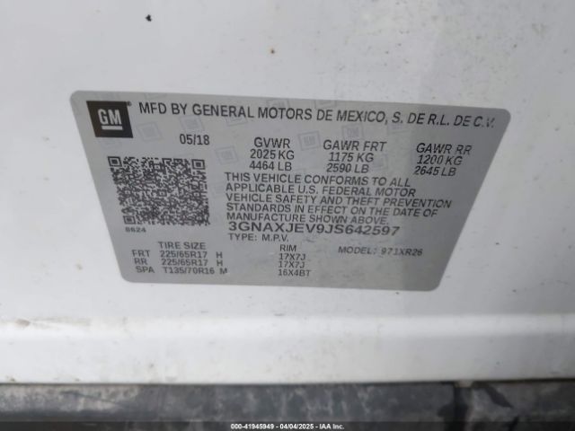 3GNAXJEV9JS642597 Chevrolet lyx - direct injection, vvt, fgt, turbo, alum, gen1