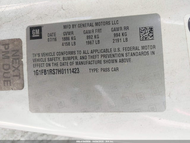 1G1FB1RS7H0111423 Chevrolet Camaro 1lt