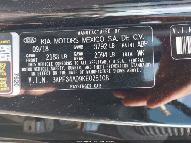 3KPF34AD9KE028108 KIA FORTE S