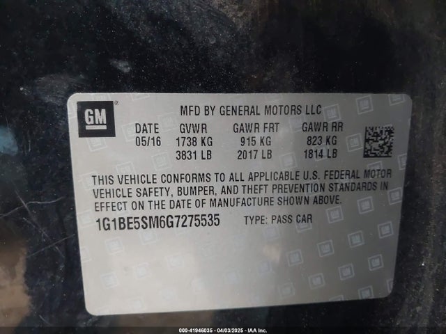 1G1BE5SM6G7275535 Chevrolet Cruze Lt Auto