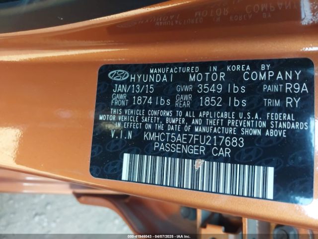KMHCT5AE7FU217683 Hyundai ACCENT GS