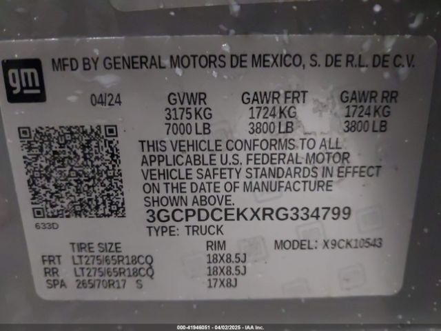 3GCPDCEKXRG334799 Chevrolet Silverado 1500 4wd  Short Bed Custom Trail Boss