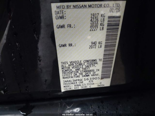 1N4AL3AP4GC163905 Nissan Altima 2.5 Sv