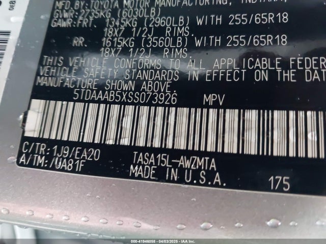 5TDAAAB5XSS073926 Toyota Grand Highlander Xle