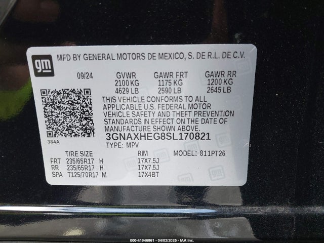 3GNAXHEG8SL170821 Chevrolet Equinox Fwd Lt