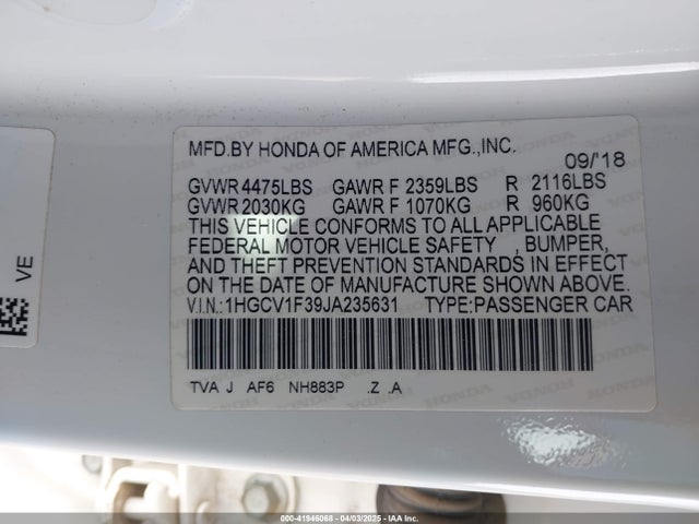 1HGCV1F39JA235631 Honda Accord Sport