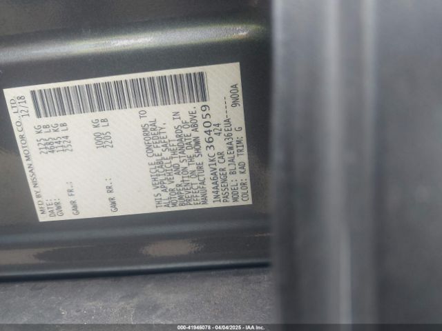 1N4AA6AV1KC364059 Nissan Maxima 3.5 Sl