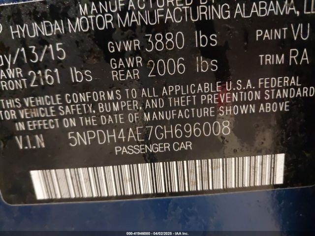 5NPDH4AE7GH696008 Hyundai ELANTRA SE