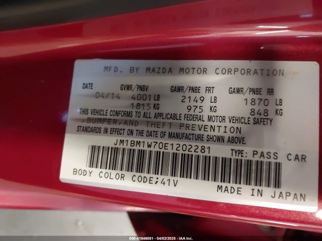 JM1BM1W70E1202281 Mazda Mazda3 I Grand Touring