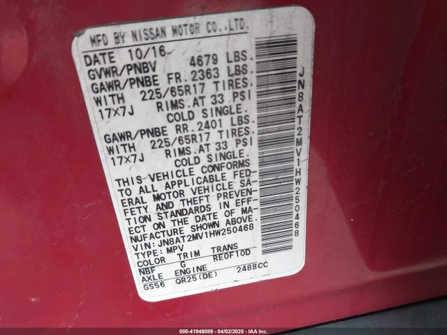 JN8AT2MV1HW250468 Nissan ROGUE S