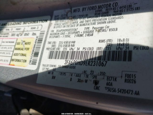 3FA6P0HD9ER231067 Ford FUSION SE
