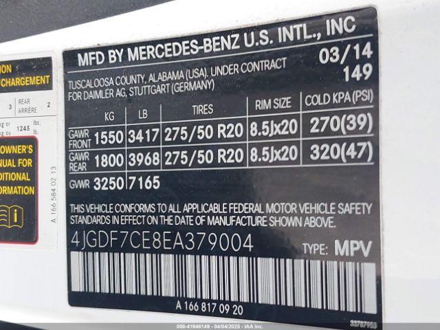 4JGDF7CE8EA379004 Mercedes-Benz Gl 450 4matic