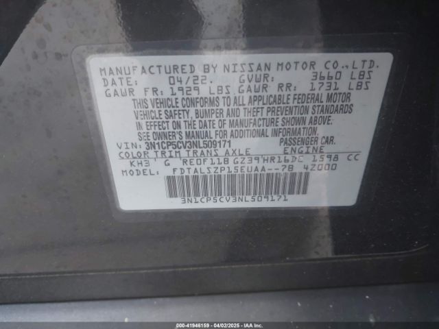 3N1CP5CV3NL509171 Nissan Kicks Sv Xtronic Cvt
