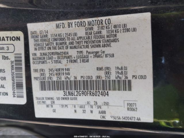 3LN6L2G90FR602404 Lincoln MKZ