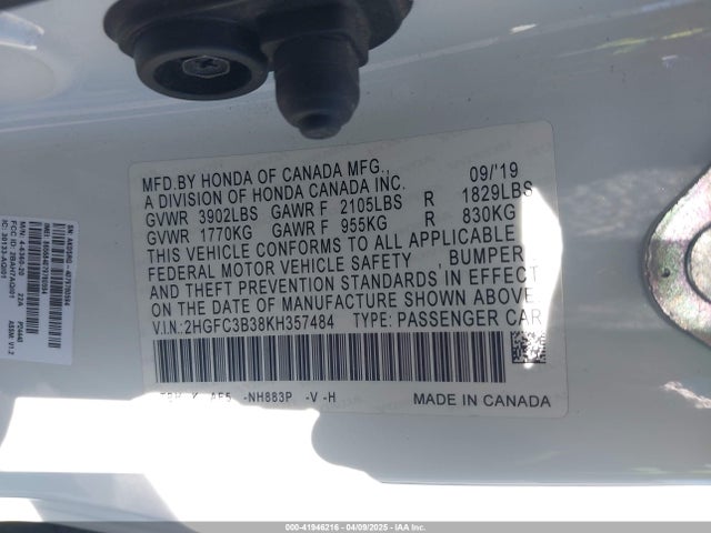 Honda CIVIC EX 2019 2HGFC3B38KH357484 Image 9