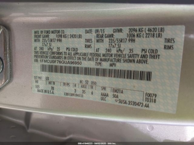 1FMCU0F76GUA96950 Ford ESCAPE S