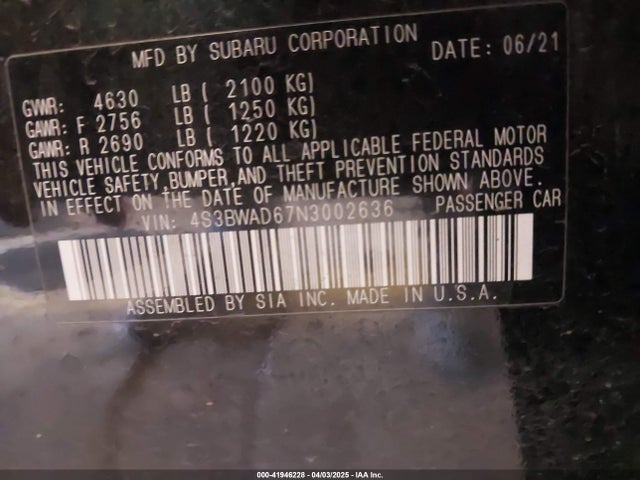 4S3BWAD67N3002636 Subaru Legacy Premium