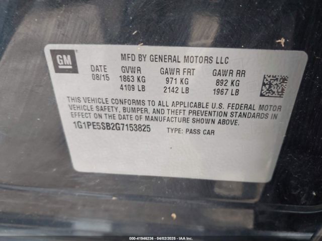 1G1PE5SB2G7153825 Chevrolet Cruze Limited 1lt Auto
