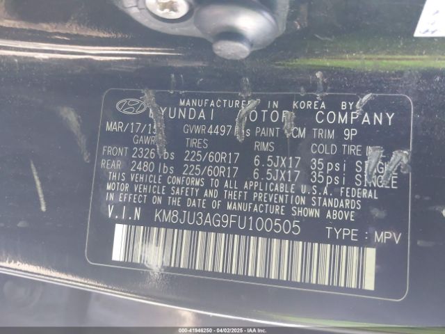 KM8JU3AG9FU100505 Hyundai TUCSON SE