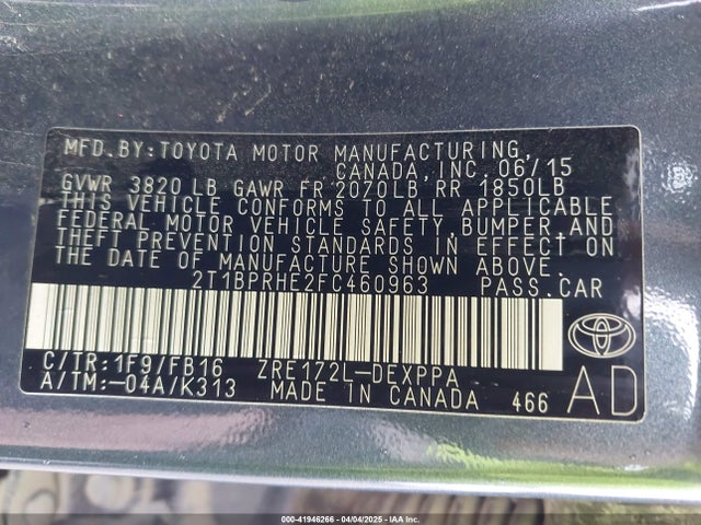2T1BPRHE2FC460963 Toyota Corolla Le Eco Plus