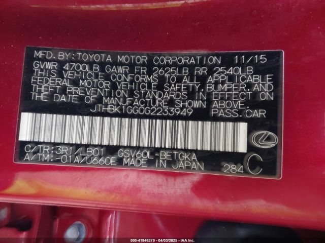JTHBK1GG0G2233949 Lexus ES 350
