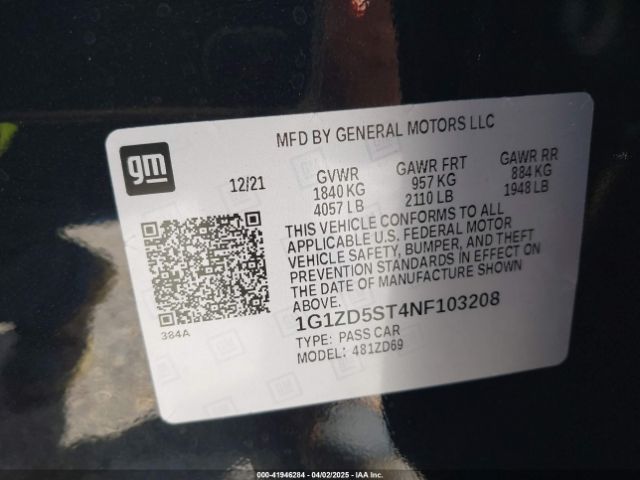 1G1ZD5ST4NF103208 Chevrolet Malibu Fwd Lt