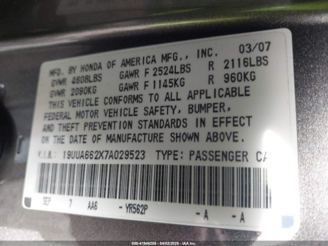 2007 ACURA TL 19UUA662X7A029523 Photo 8