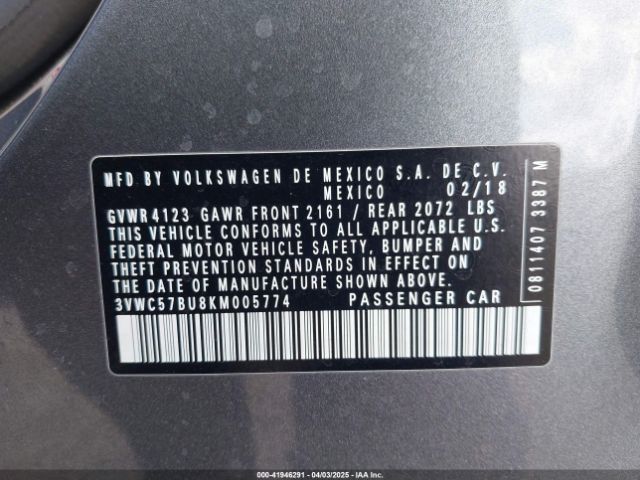 3VWC57BU8KM005774 Volkswagen Jetta 1.4t R-line/1.4t S/1.4t Se