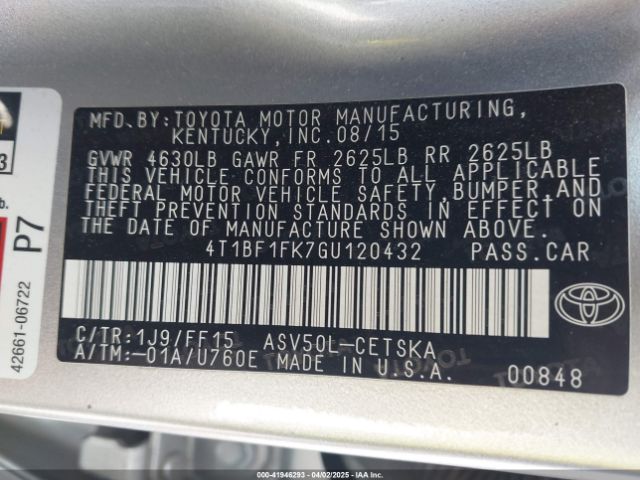 4T1BF1FK7GU120432 Toyota CAMRY SE