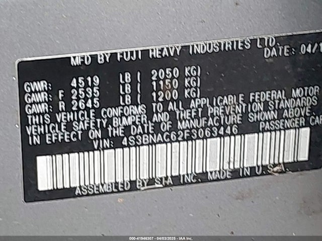 Subaru Legacy 2.5i Premium 2015 4S3BNAC62F3063446 Image 9