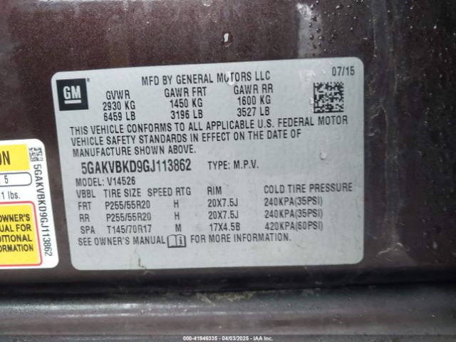 5GAKVBKD9GJ113862 Buick Enclave Leather
