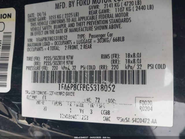 1FA6P8CF8G5318052 Ford MUSTANG GT