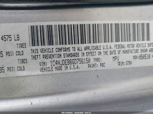 1C4NJDEB6GD756150 Jeep Compass Latitude